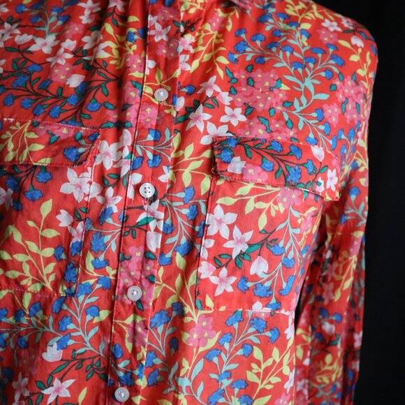 GAP Womens XS Boyfriend Fit Button Down Melon Floral Print Long Sleeve Thin - Picture 5 of 7